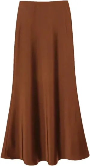 Women's Summer Midi Satin Skirt Elegant Casual High Waist A-Line Flowy Skirt