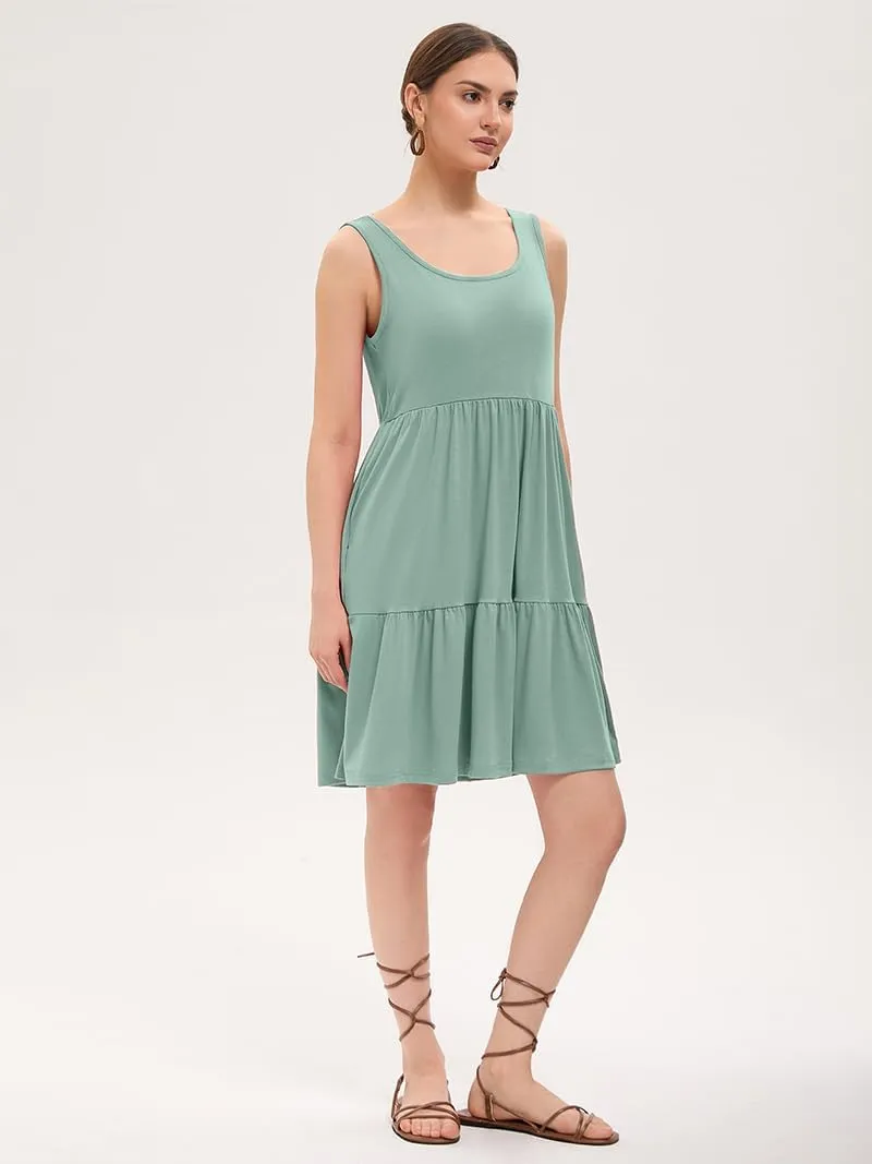 Women's Summer Tank Dress Casual Sleeveless Crewneck T Shirt Sundress Flowy Tiered Swing Mini Beach Vacation Dresses