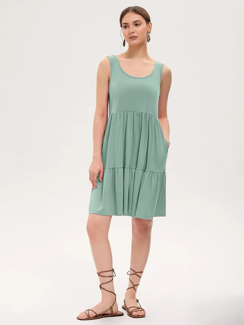 Women's Summer Tank Dress Casual Sleeveless Crewneck T Shirt Sundress Flowy Tiered Swing Mini Beach Vacation Dresses