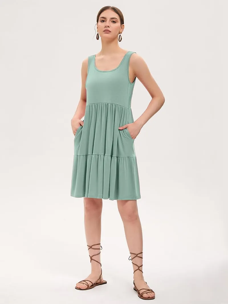 Women's Summer Tank Dress Casual Sleeveless Crewneck T Shirt Sundress Flowy Tiered Swing Mini Beach Vacation Dresses