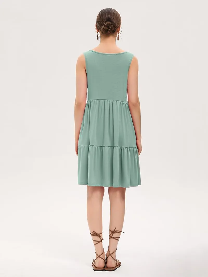 Women's Summer Tank Dress Casual Sleeveless Crewneck T Shirt Sundress Flowy Tiered Swing Mini Beach Vacation Dresses