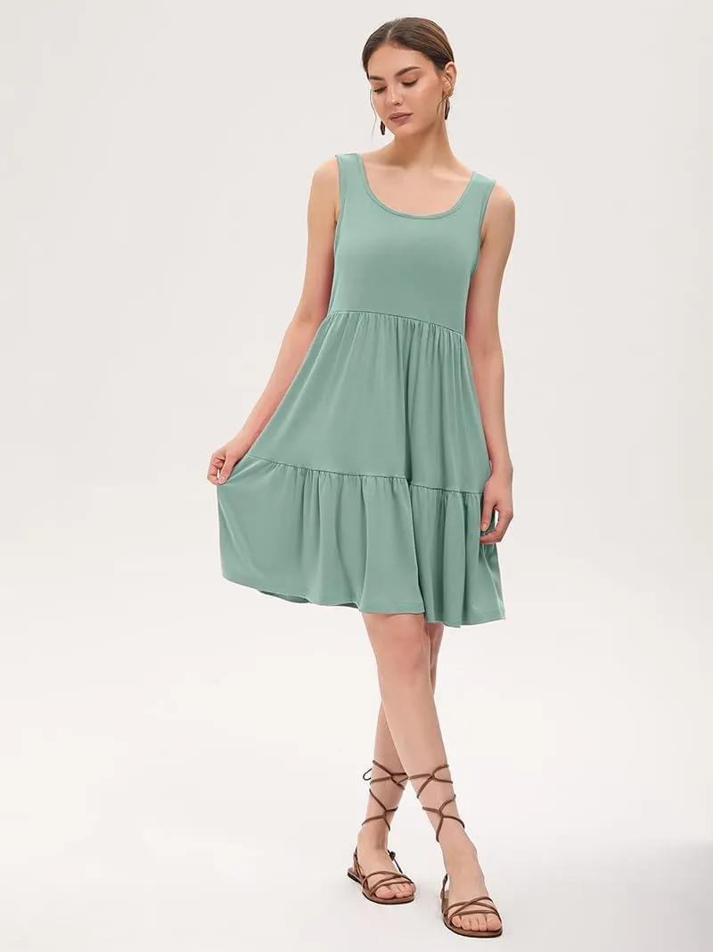 Women's Summer Tank Dress Casual Sleeveless Crewneck T Shirt Sundress Flowy Tiered Swing Mini Beach Vacation Dresses