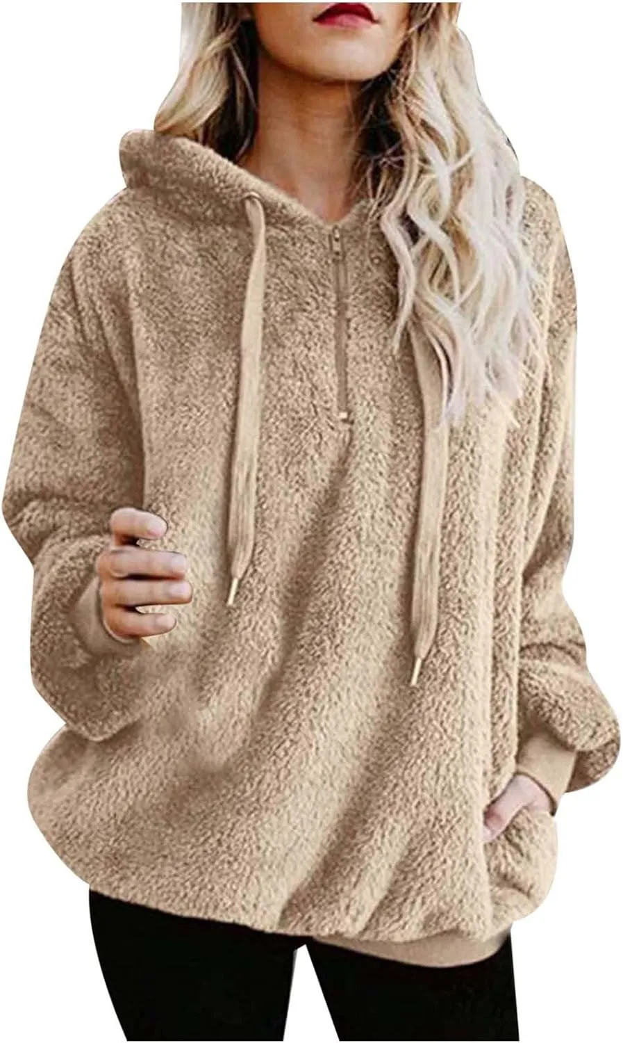 Womens Sweateshirt Oversized Pullover Hoodie Fuzzy Fleece Sweatshirt Fluffy Coat Winter Warm Coat Outwear with Pocket