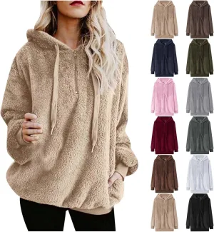 Womens Sweateshirt Oversized Pullover Hoodie Fuzzy Fleece Sweatshirt Fluffy Coat Winter Warm Coat Outwear with Pocket