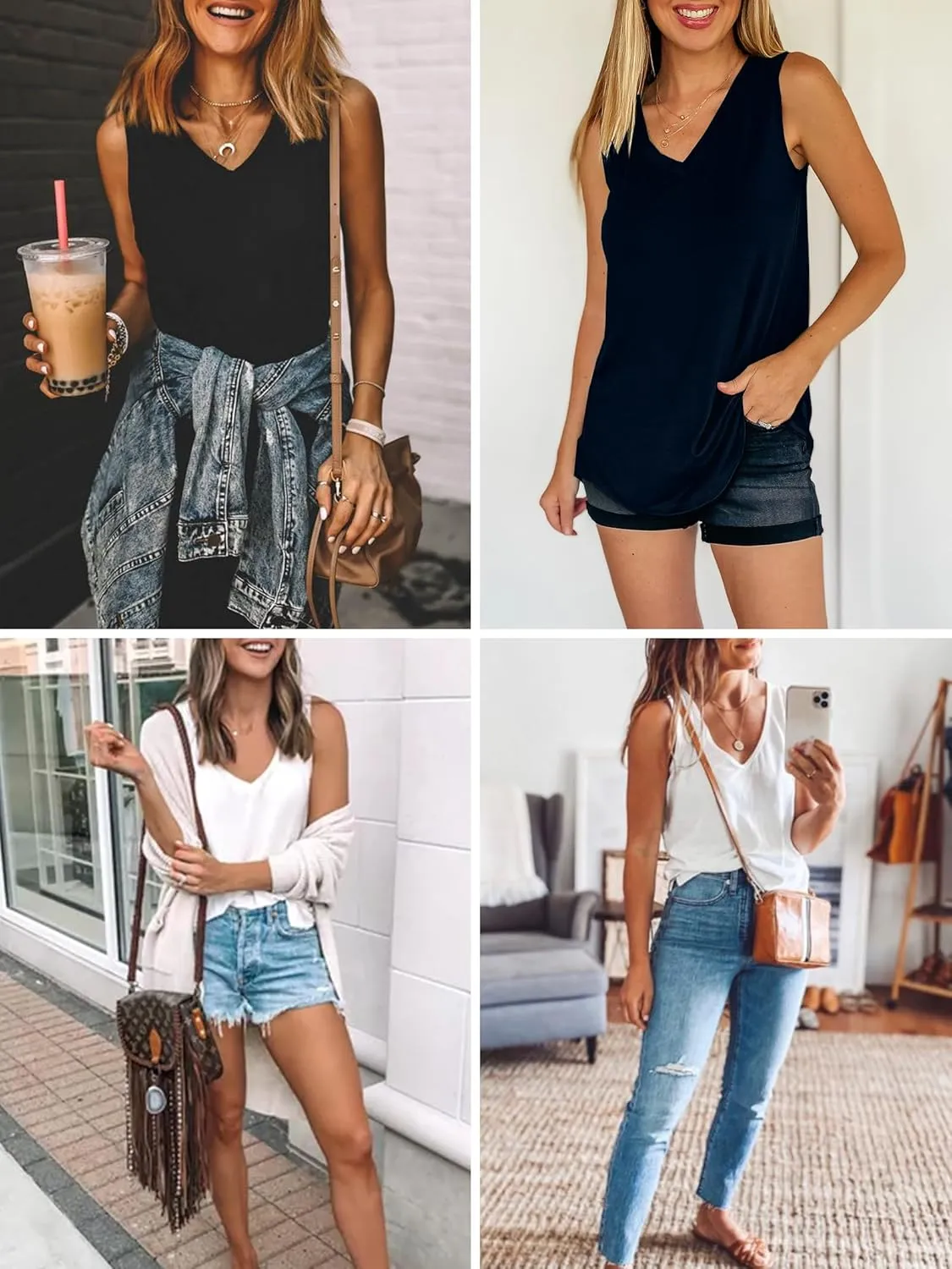 Womens Tank Tops V Neck Summer Casual Sleeveless Cotton Tee Shirts