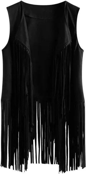 Women's Tassel Fringe Sleeveless Vest Vintage Western 70s Faux Suede Vest Leather Cardigan Jacket Shirts Outwear