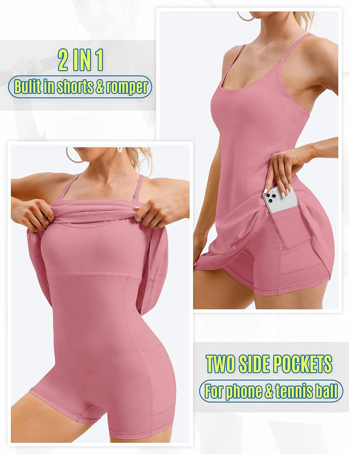 Womens Tennis Dress, Athletic Dress with Built-in Bra & Shorts Pockets Summer Dresses for Women Golf Outfits for Workout