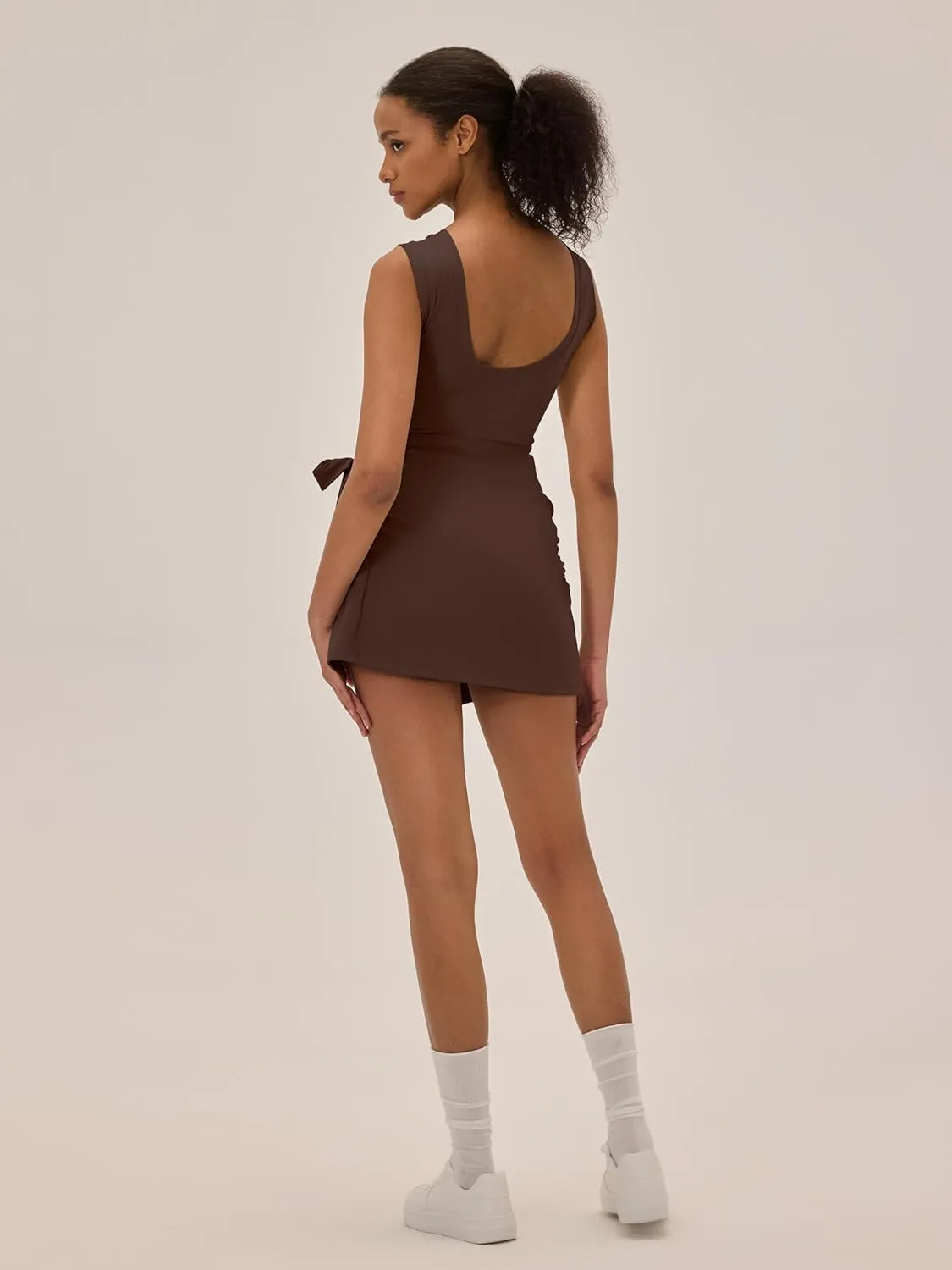 Womens Tennis Dress with Built in Shorts Sleeveless Backless Round Neck Athletic Dress One Piece Workout Rompers