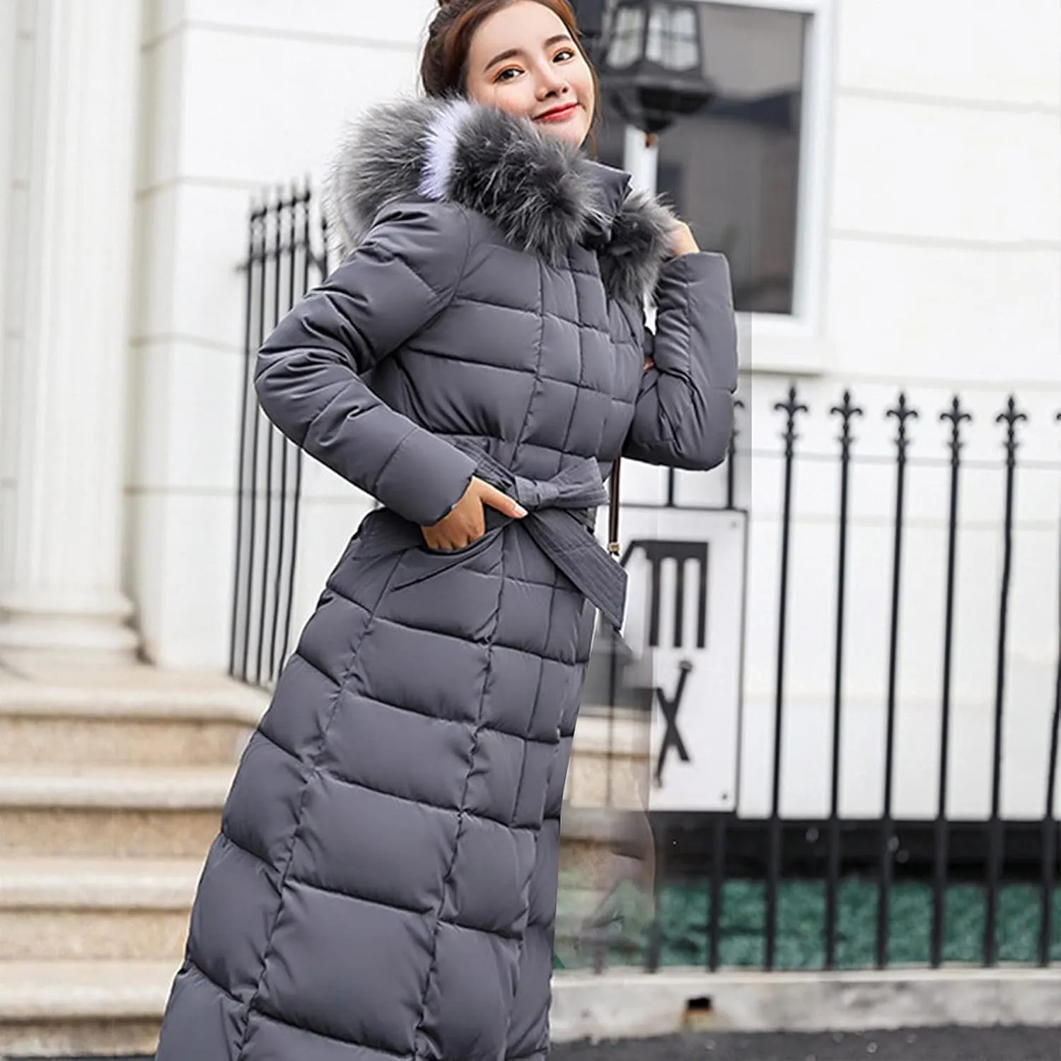 Womens Thick Warm Winter Coats Trendy Furry Hooded Puffer Jacket Plain Padded Cotton Down Jackets Long Outwear