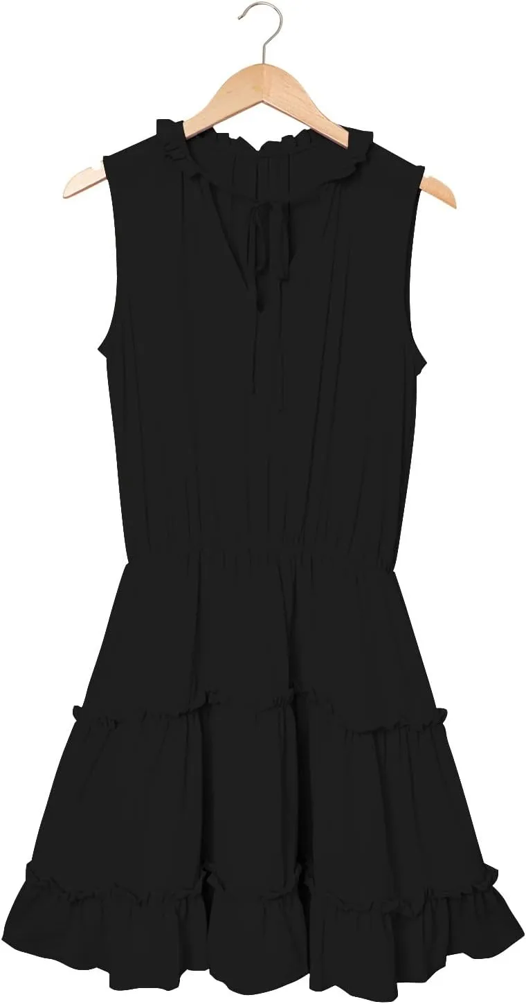 Womens Tiered Swing Mini Dress Casual A Line Summer Ruffle V Neck Tank Dresses Casual Skirts for Women 2024