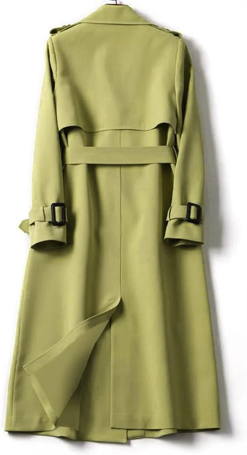 Womens Trench Coat Long Double Breasted Jacket Classic Elegant Windproof Lapel Overcoat with Belt Fall Winter Outwear