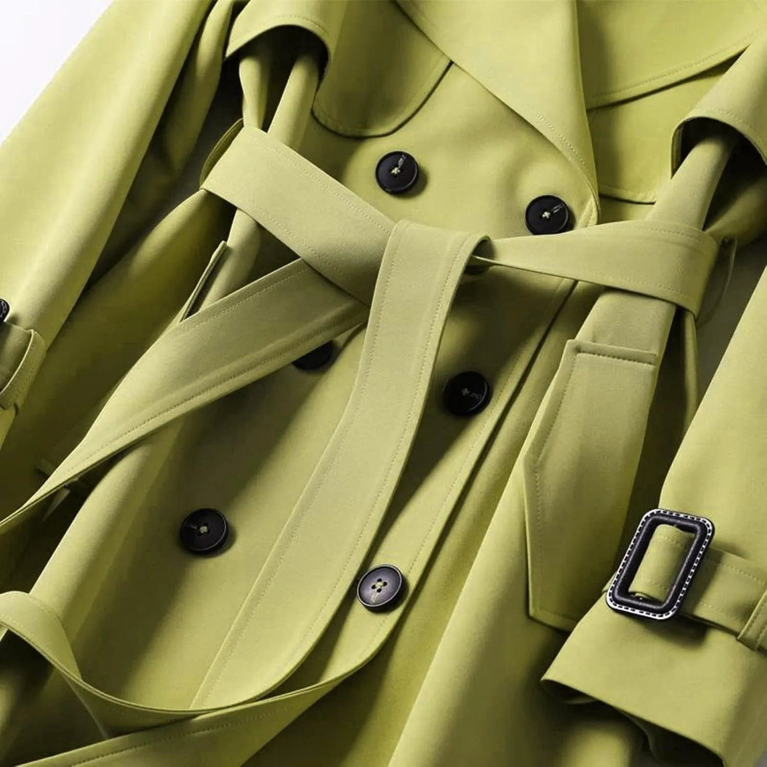 Womens Trench Coat Long Double Breasted Jacket Classic Elegant Windproof Lapel Overcoat with Belt Fall Winter Outwear