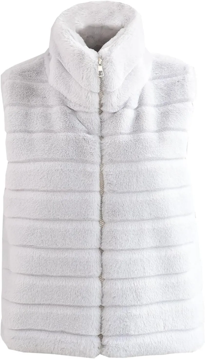 Womens Vest Fuzzy Fleece Cropped Winter Coats Plus Size Sleeveless Sweaters Faux Fur Shaggy Open Front Short Cardigan
