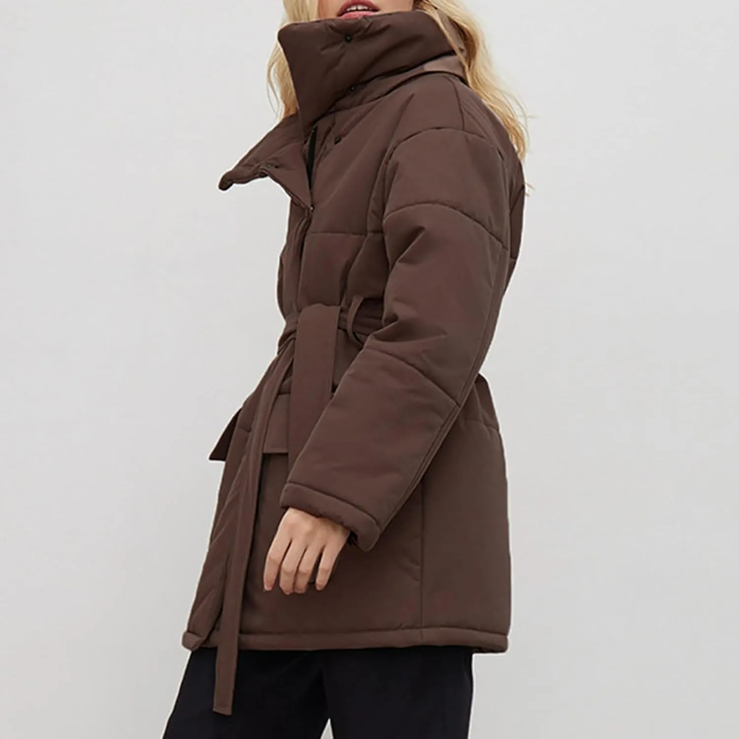 Women's Winter Jackets Plus Size Warm Loose Zip Up Quilted Jacket Long Down Winter Coats for Women 2024 with Belt