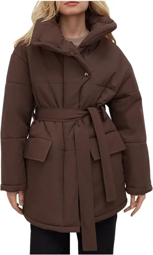 Women's Winter Jackets Plus Size Warm Loose Zip Up Quilted Jacket Long Down Winter Coats for Women 2024 with Belt