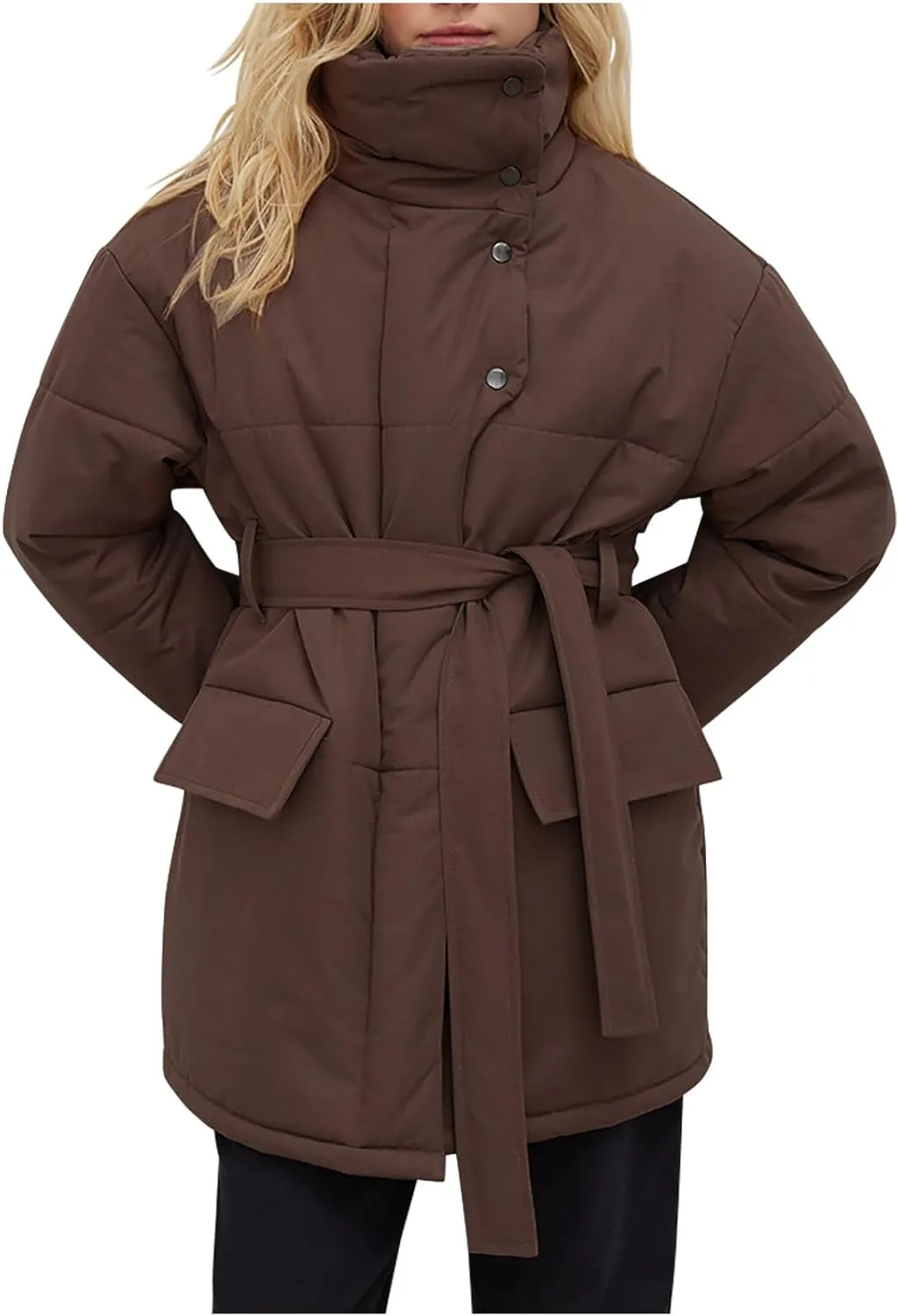 Women's Winter Jackets Plus Size Warm Loose Zip Up Quilted Jacket Long Down Winter Coats for Women 2024 with Belt