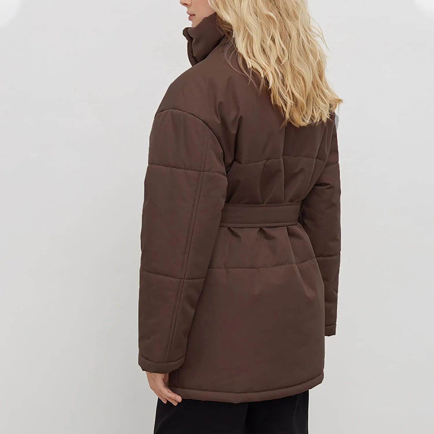 Women's Winter Jackets Plus Size Warm Loose Zip Up Quilted Jacket Long Down Winter Coats for Women 2024 with Belt