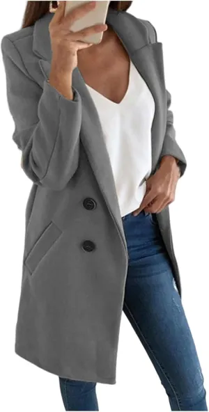Womens Wool Blend Coats Long Peacoat Double Breasted Trench Coat Lapel Overcoat Winter Warm Jackets