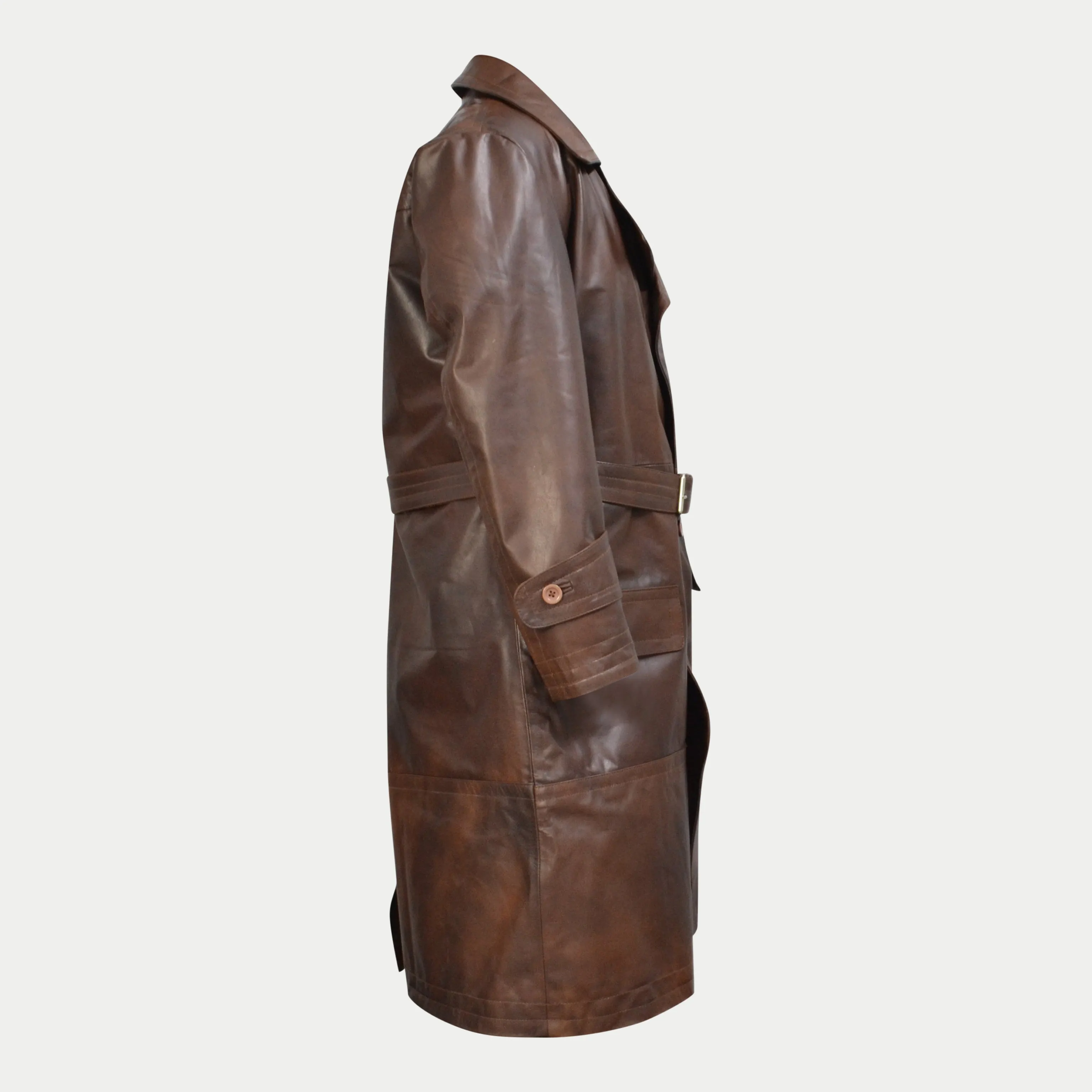 World War 1 R.F.C. Genuine Leather Flying Trench Belted Waxed Coat