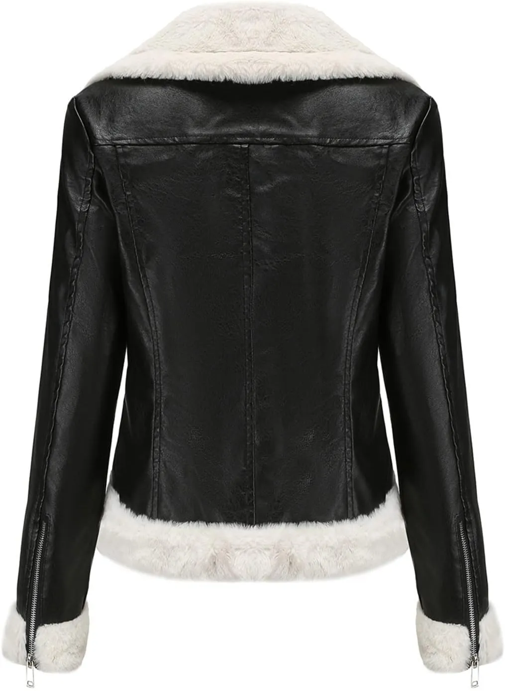 XUNRYAN Women's Faux-Leather Shearling Moto Bomber Jacket Sherpa Coat Winter Aviator Faux-Leather Coat Outwear Hippie Clothes