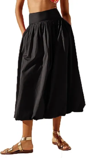 Y2k Cute Bubble Maxi Skirt for Women Low Rise Aline Flowy Puffy Long Skirt Fairy Ruffle Pleated Balloon Skirt