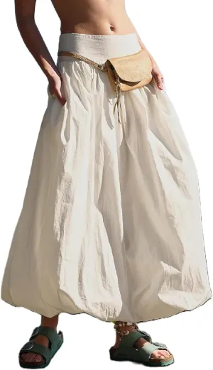 Y2k Cute Bubble Maxi Skirt for Women Low Rise Aline Flowy Puffy Long Skirt Fairy Ruffle Pleated Balloon Skirt