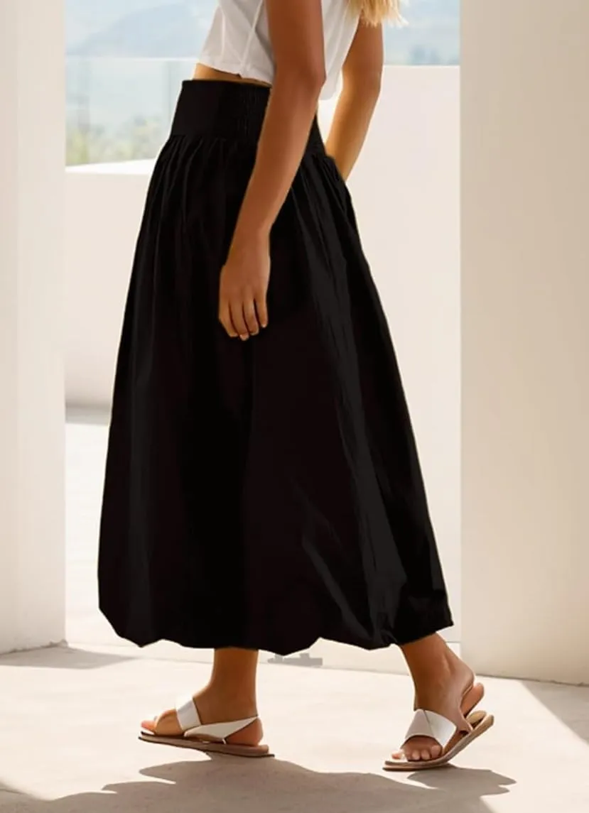 Y2k Cute Bubble Maxi Skirt for Women Low Rise Aline Flowy Puffy Long Skirt Fairy Ruffle Pleated Balloon Skirt