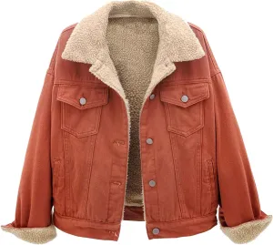 yardsong Denim Jackets for Women Winter Warm Fuzzy Fleece Lined Jean Coats Button Down Lapel Collar Trucker Outerwear