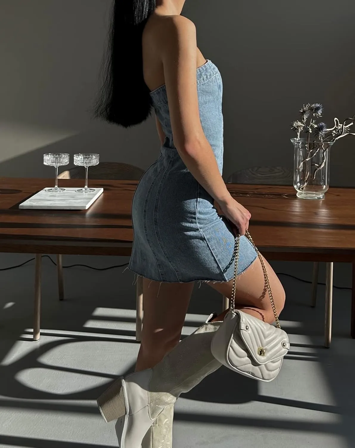 YELLOOP Y2k Mini Dress Denim Tube Dress for Women Trendy Club Dresses for Women Going Out Dresses for Women
