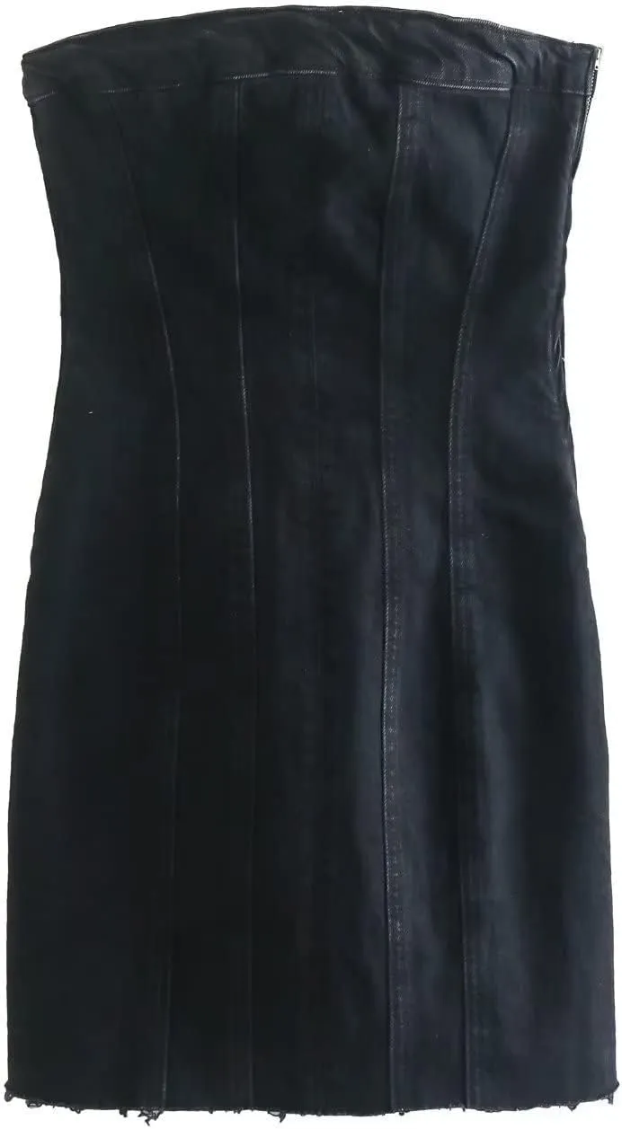 YELLOOP Y2k Mini Dress Denim Tube Dress for Women Trendy Club Dresses for Women Going Out Dresses for Women