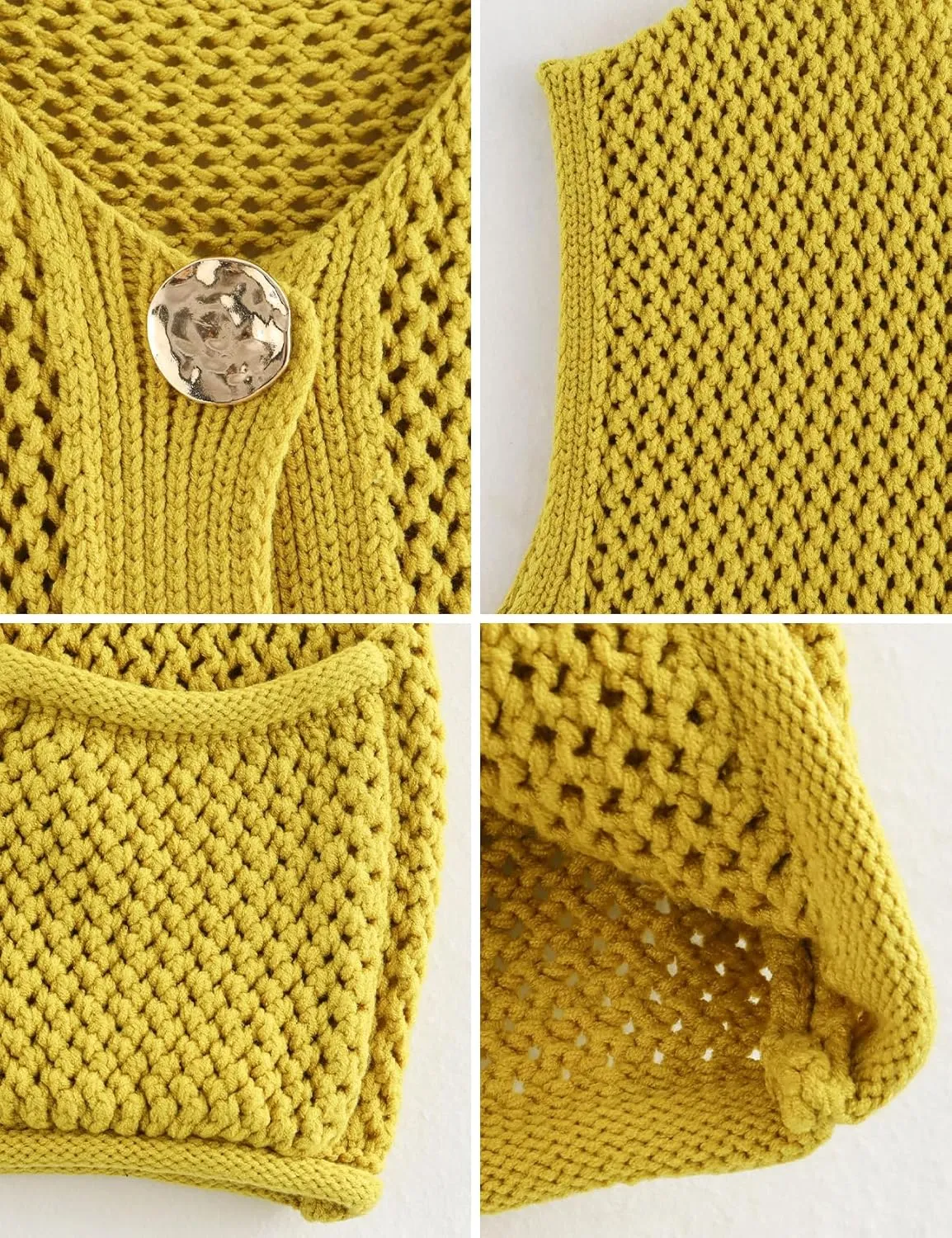 Yimoon Womens Crochet Chunky Knit Sweater Vest Casual Sleeveless Button Down Vest Tops Cropped Cardigan Sweaters with Pockets