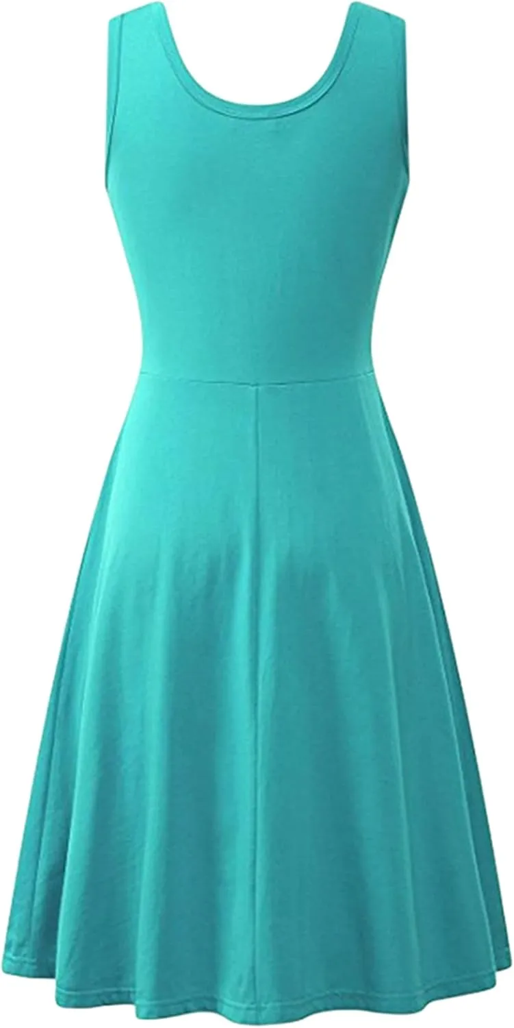 YMING Womens Sleeveless Flared Tank Dress A Line Swing Sundress Solid Color Skater Dresses Plus Size