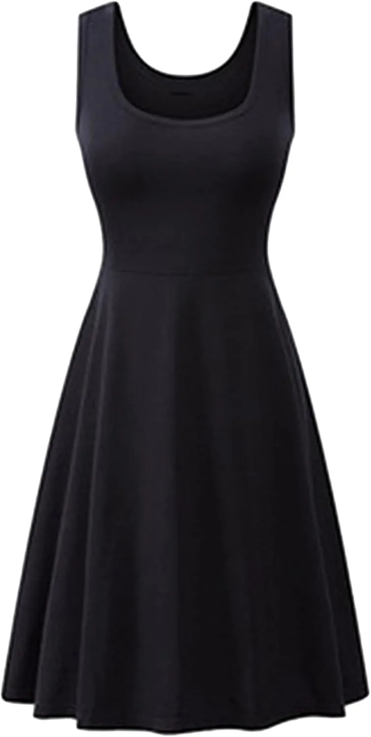 YMING Womens Sleeveless Flared Tank Dress A Line Swing Sundress Solid Color Skater Dresses Plus Size