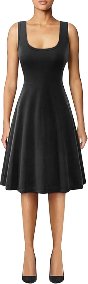 YMING Womens Sleeveless Flared Tank Dress A Line Swing Sundress Solid Color Skater Dresses Plus Size