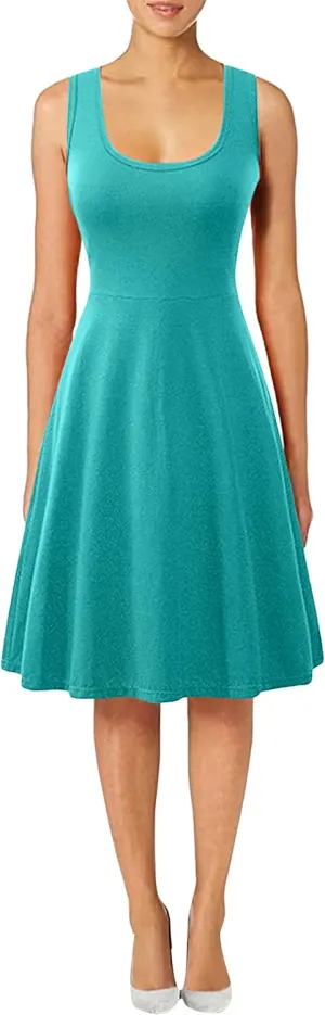 YMING Womens Sleeveless Flared Tank Dress A Line Swing Sundress Solid Color Skater Dresses Plus Size