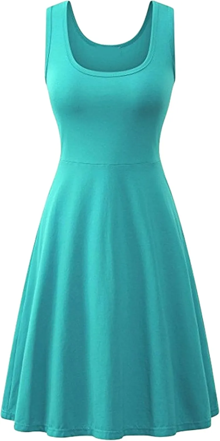 YMING Womens Sleeveless Flared Tank Dress A Line Swing Sundress Solid Color Skater Dresses Plus Size