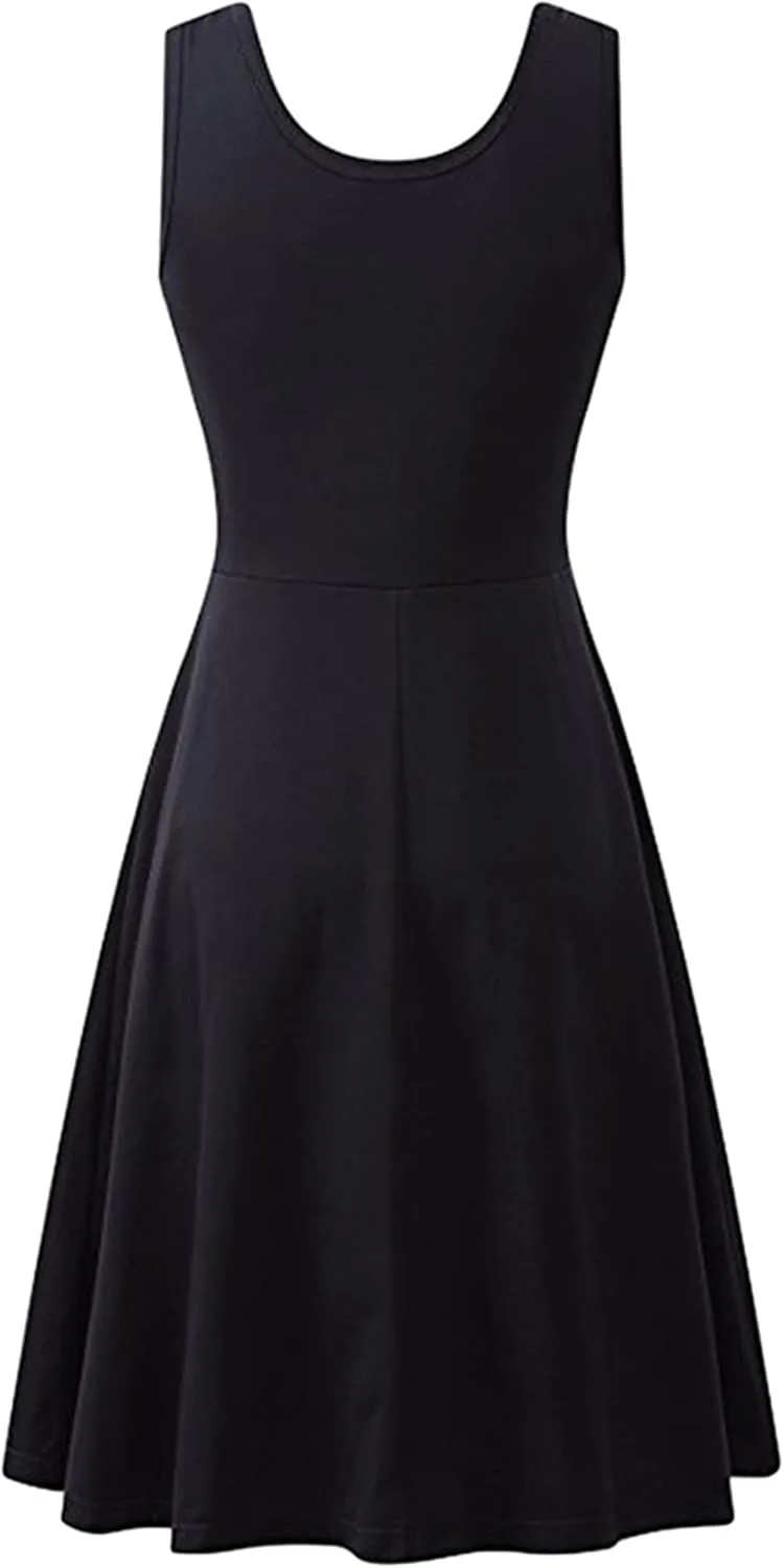 YMING Womens Sleeveless Flared Tank Dress A Line Swing Sundress Solid Color Skater Dresses Plus Size