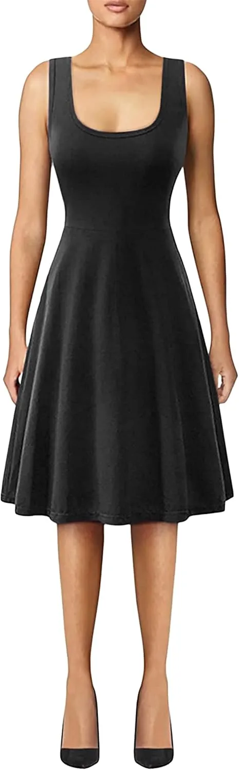 YMING Womens Sleeveless Flared Tank Dress A Line Swing Sundress Solid Color Skater Dresses Plus Size