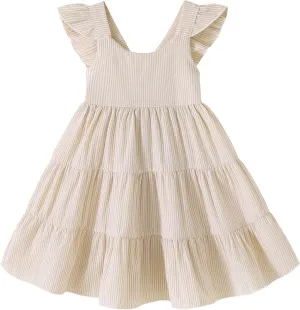 YOUNGER TREE Toddler Baby Girls Dress Summer Ruffle Sleeve Halter Casual Kids Beach Sundress