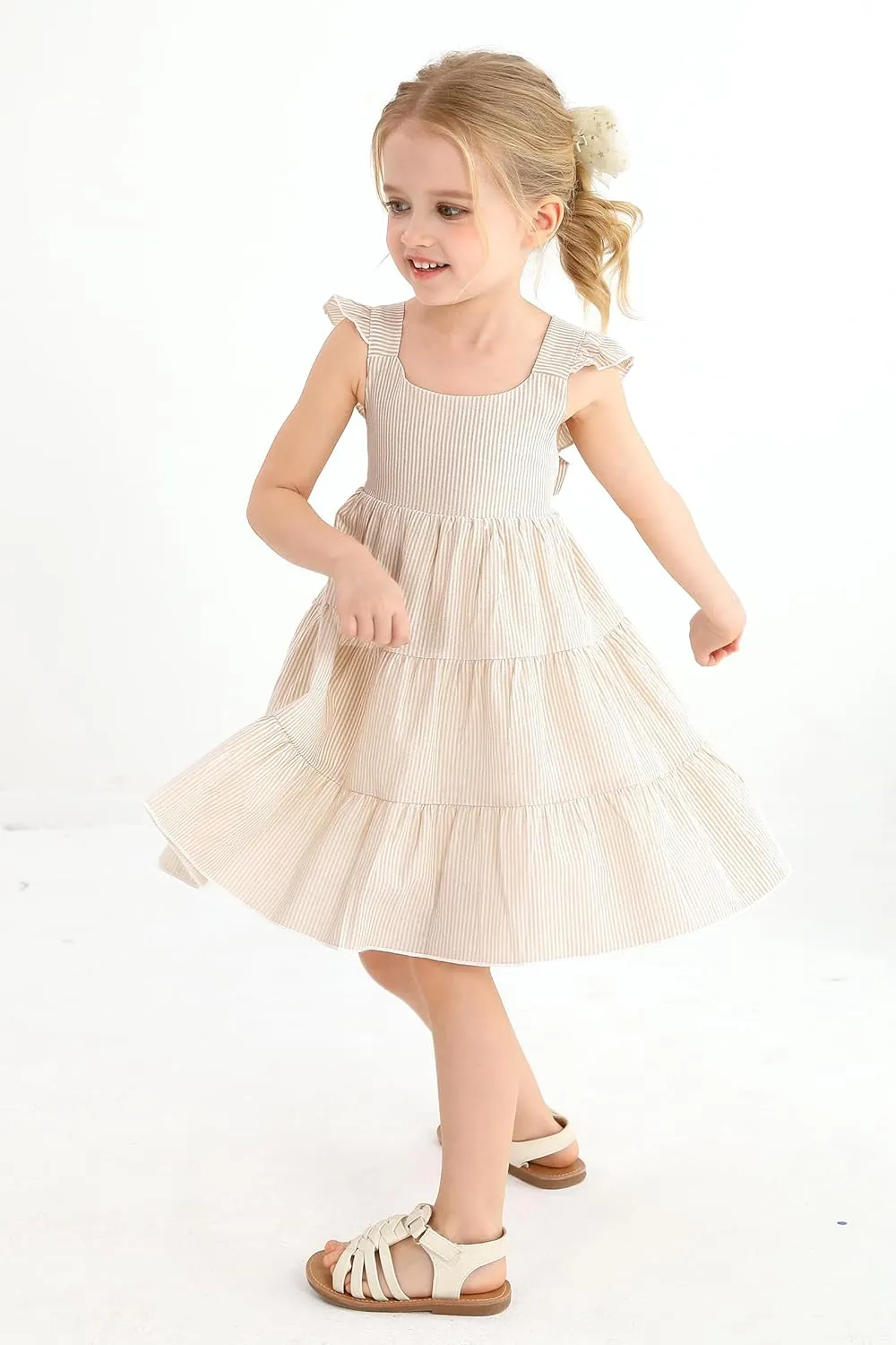 YOUNGER TREE Toddler Baby Girls Dress Summer Ruffle Sleeve Halter Casual Kids Beach Sundress
