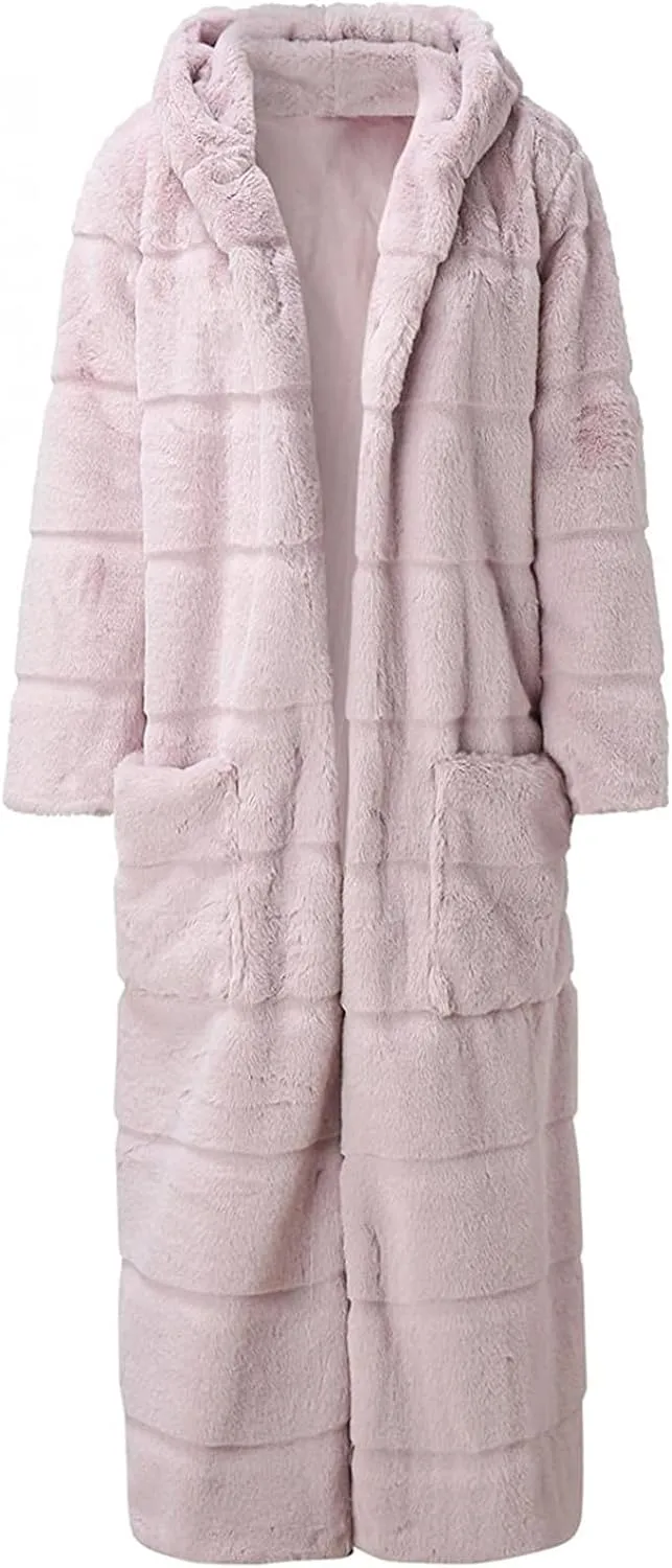 ZDRZK Womens Winter Coats With Plus Size Long Sleeve Faux Fur Open Front Hooded Cardigans 2023 Fashion Winter Outerwear