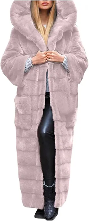 ZDRZK Womens Winter Coats With Plus Size Long Sleeve Faux Fur Open Front Hooded Cardigans 2023 Fashion Winter Outerwear