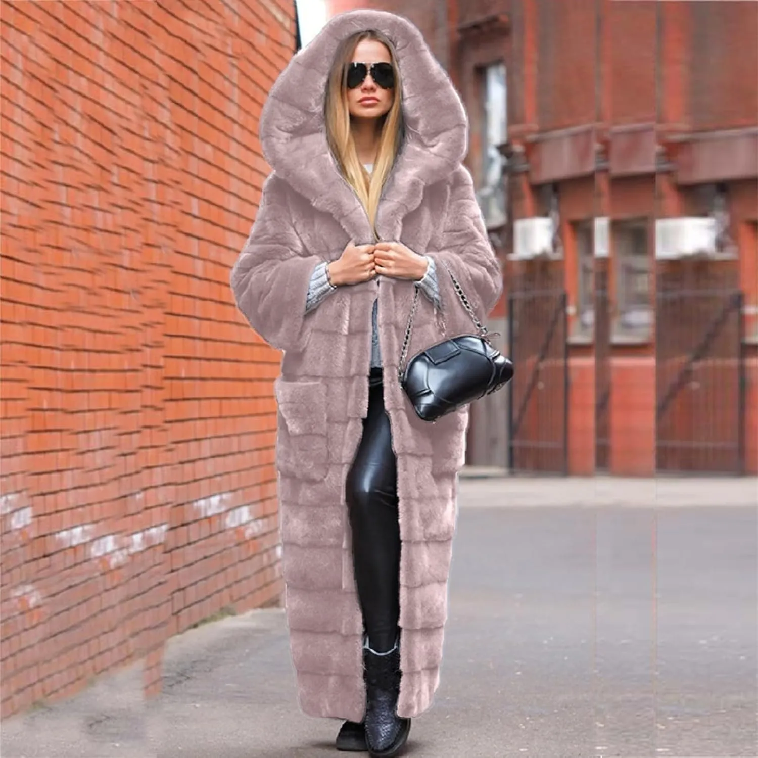 ZDRZK Womens Winter Coats With Plus Size Long Sleeve Faux Fur Open Front Hooded Cardigans 2023 Fashion Winter Outerwear