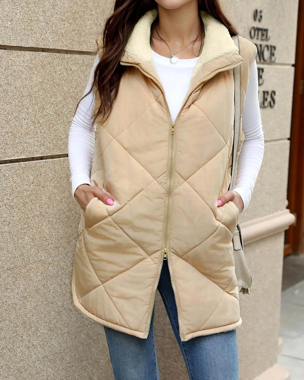 Zeagoo Womens 2025 Reversible Vest Sleeveless Fleece Jacket Double Zip Up Long Warm Winter Coat Outerwear with Pockets