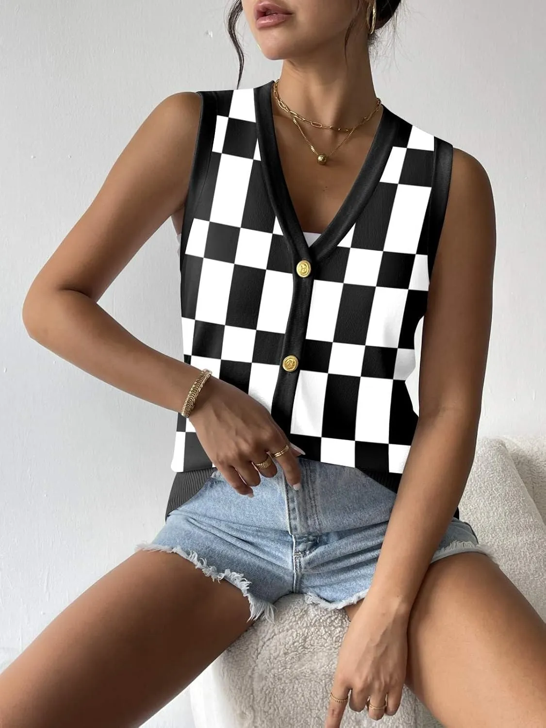 Zeagoo Womens Sweater Vest V Neck Button Down Shirts Trendy Knit Sleeveless Cardigan Top Shirt S-XXL